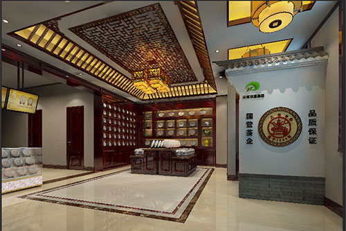 阿克塞古朴典雅的中式茶叶店大堂设计效果图